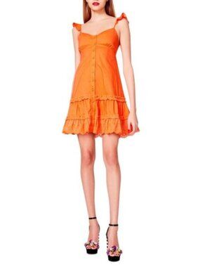 Betsey Johnson Orange Ruffle Mini Dress Button Eyelet Hem Shift Graduation Derby